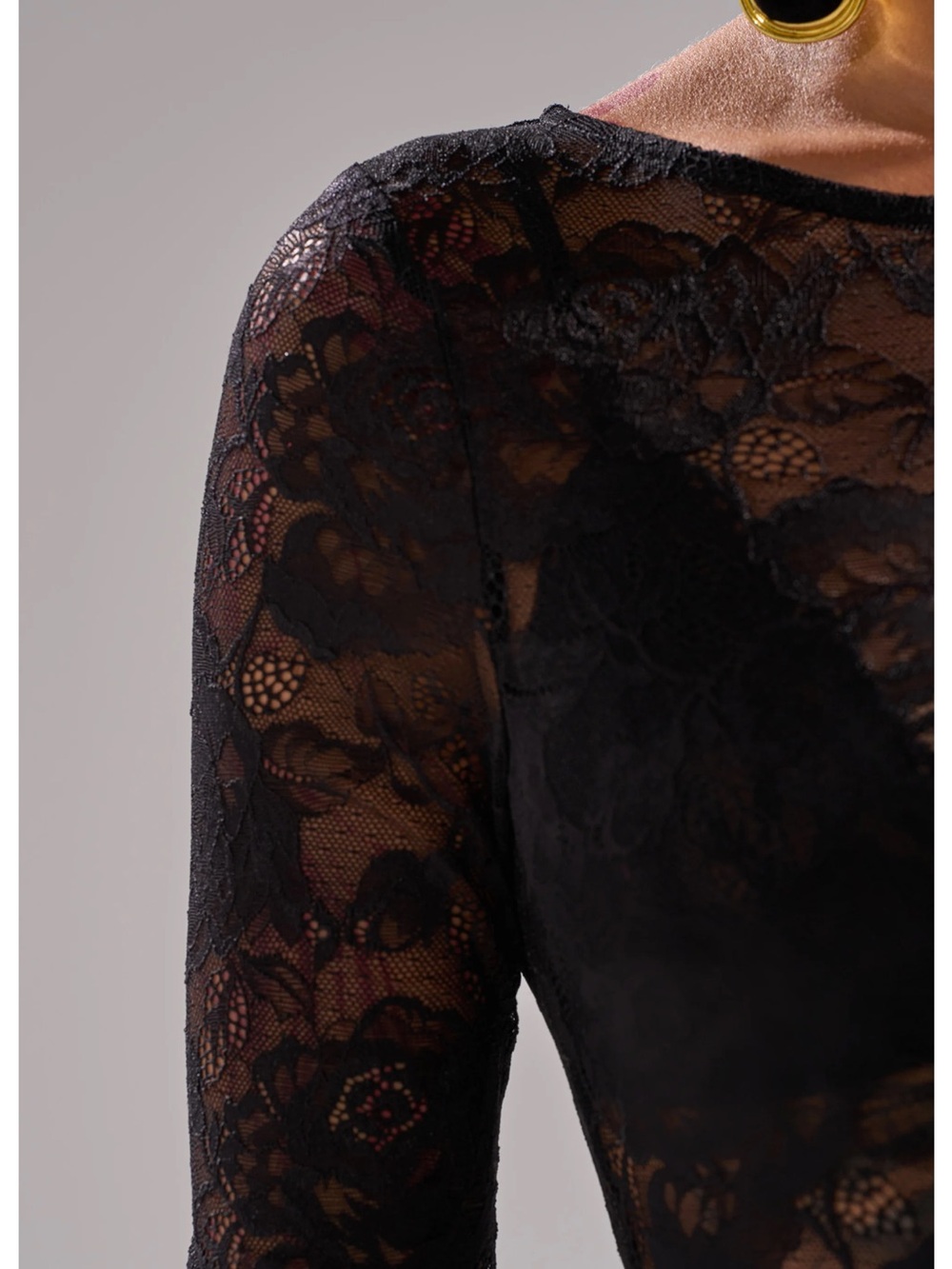 AKIRA Black Lace Bodysuit with Floral Mesh - Picture 5 of 9